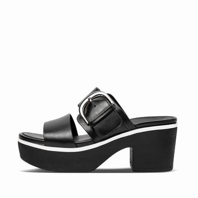 Fitflop Pilar Mixed Metallics Leather Slide Platforms - Clogs Damen - Schwarz (NGP329571)